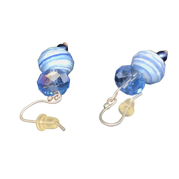 Dangling Blue Art Glass Earrings, Vintage, Made with Swarovski Crystals - Picture 4 of 4